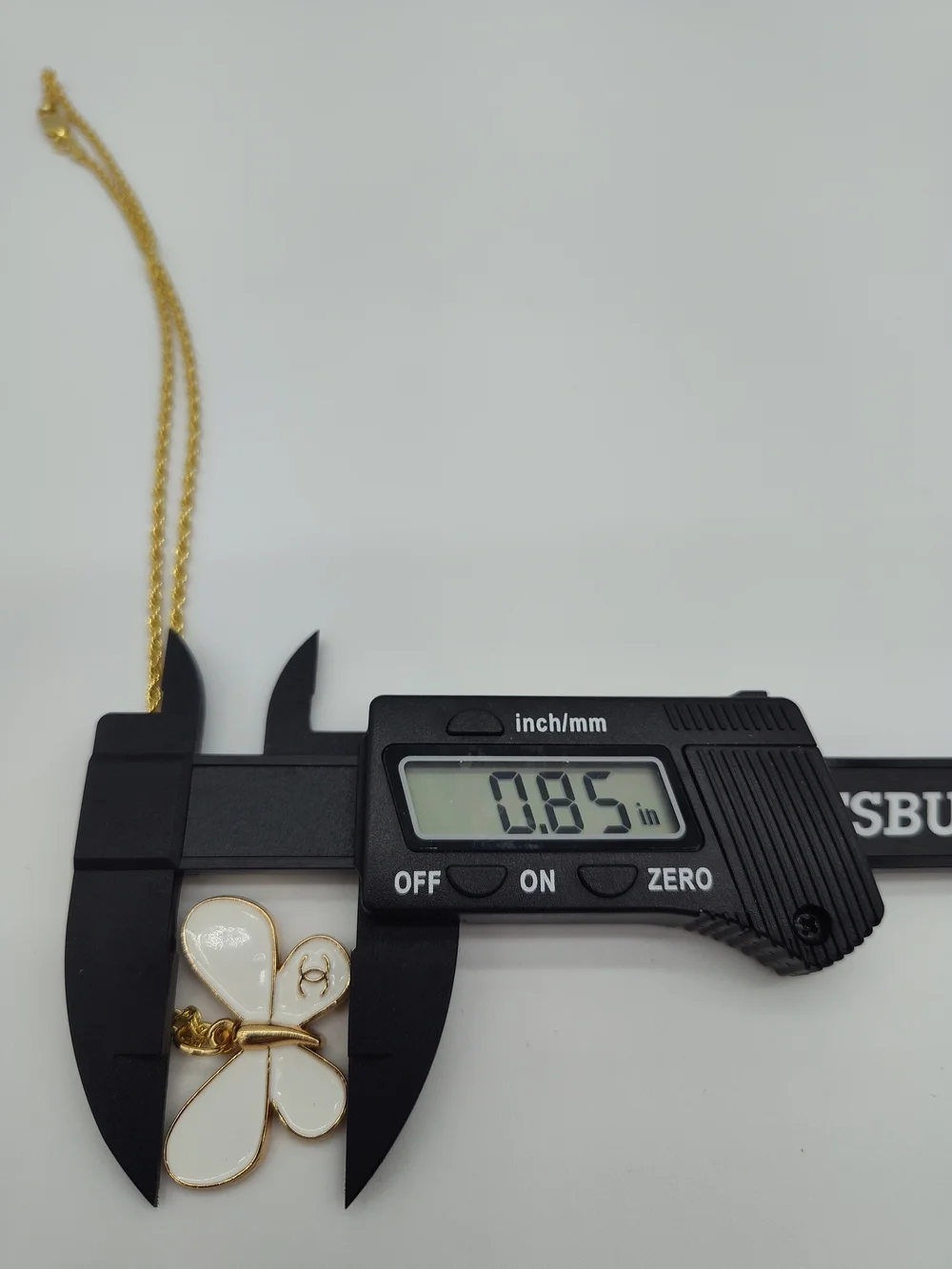 CHANEL White Enamel Butterfly Zipper Pull Charm Necklace Gold Tone CC 18